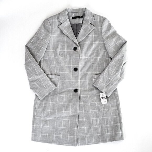 NWT Lauren Ralph Lauren Women's Gray Plaid Gingham Crepe Reefer Coat - Size M - Picture 6 of 11